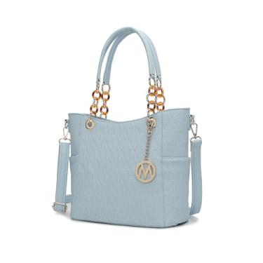Imagem de MKF Collection Bolsa de ombro feminina, bolsa tiracolo de couro PU com alça superior, Rylee azul claro, Large