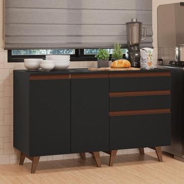 Imagem de Kit com Dois Balcões de Cozinha 2 Portas 3 Gavetas (com tampo) Preto Reims Madesa