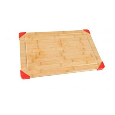 Imagem de Lipper International Tábua de corte de madeira de bambu com cantos de silicone removíveis e suco embutido para picar carne, frutas ou legumes, 45,7 x 30,5 x 2,5 cm, cantos vermelhos