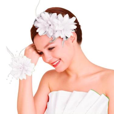 Imagem de Presilha Flor Branco Enfeite Cabelo Chapéu Penteado Festas - anjo da m
