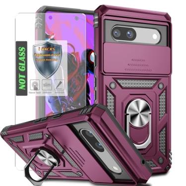 Imagem de AYMECL Capa para Google Pixel 7A com capa de lente de câmera, protetor de tela HD, proteção contra quedas de nível militar, suporte de anel magnético para celular para Google Pixel 7A, vinho tinto
