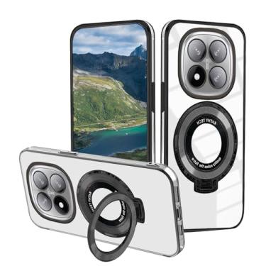 Imagem de Wousunly Capa compatível com Redmi Note 14 Pro 4G com suporte magnético, capas de telefone Xiaomi Redmi Note 14 Pro 4G acessórios transparentes Funda Capa protetora original (preto)