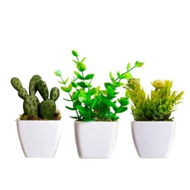 Imagem de Kit Com 3 Mini Vaso suculentas Artificiais plantinhas Artificiais(KIT COM CACTO VASO QUADRADO)