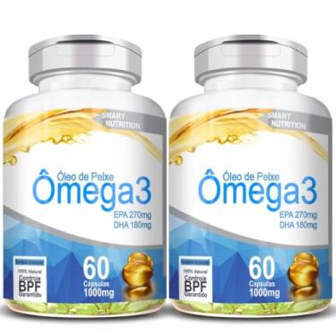 Imagem de 2x Ômega 3 Óleo de Peixe 1000mg, 60 Cápsulas, EPA 540mg e DHA 360mg, 100% Natural