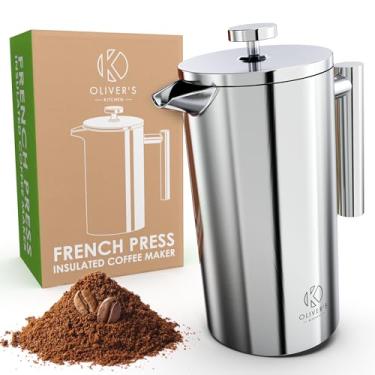 Imagem de Oliver's Kitchen ® Cafeteira premium French Press Cafeteira - Parede dupla com isolamento térmico - Aço inoxidável 1 litro