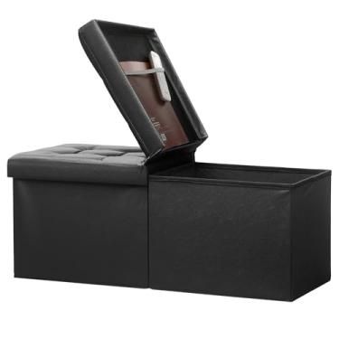 Imagem de Bsketa Banco otomano de armazenamento com tampa dobrável, bancos de pés abrem em ambas as extremidades, apoio para os pés, baú de couro dobrável para sala de estar, quarto, entrada, cobertor de