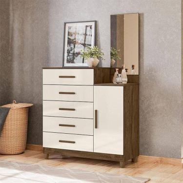 Imagem de Cômoda Sapateiro Ambiente Lisboa Castanho Wood Off White Com Espelho - Moval