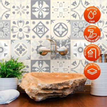 Imagem de Revestimento de Azulejo Hidráulico Bege e Cinza 3,00m - Inove Papéis d