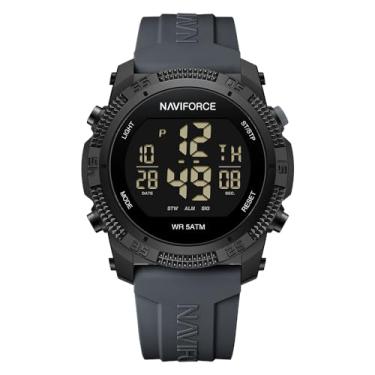 Imagem de NAVIFORCE Relógio digital masculino esportivo, impermeável, com cronômetro, alarme, pulseira de borracha, relógio de pulso feminino, Preto + cinza, Esportivo