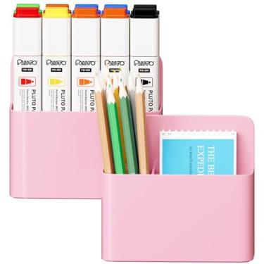 Imagem de Mabrasse 2p Suporte magnético apagável a seco, suporte para caneta e borracha para quadro branco, organizador de armazenamento utilitário para escritório, geladeira, armário e armários de metal (rosa)