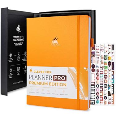 Imagem de Clever Fox Planner Pro Premium – Planejador semanal e mensal luxuoso com organizador de orçamento para produtividade e objetivos, sem data, A4 (amarelo âmbar)