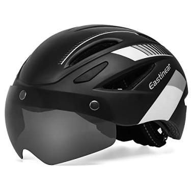 Imagem de EASTINEAR Capacete magnético para ciclismo adulto para capacete de bicicleta com luz traseira recarregável por USB para homens e mulheres Mountain & Road capacete óculos de sol escudo tamanho M/G (preto branco)