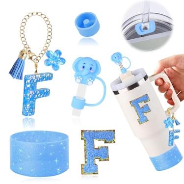 Imagem de AiScrofa Conjunto de acessórios de copo para copo stanley de 850 g 1134 g com alça, incluindo pingentes de iniciais, tampa de palha, bota, adesivo, tampa de silicone à prova de derramamento, decoração