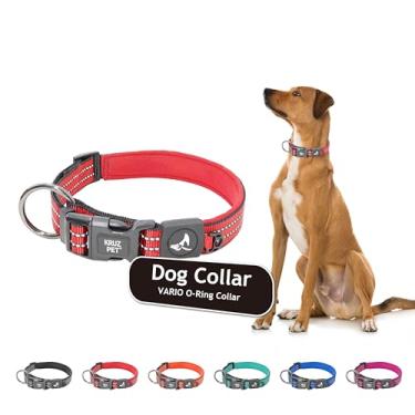 Imagem de Kruz Heavy Duty O-Ring Reflective Dog Collar for Small, Medium, Large Dogs - KZV006 - Soft Comfortable Neoprene Padding - 100% Nylon Durable, Adjustable Pet Collar - Walking, Running, Training