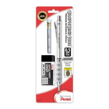 Imagem de Pentel Lapiseira GraphGear 1000 (0,5 mm), refil de borracha, pacote com 1 (PG1015EBP)