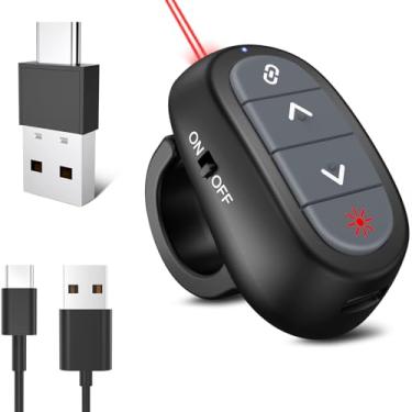 Imagem de Apresentação Clicker PowerPoint Wireless Presenter Remoto: USB C Laser Pointer Clickers de computador, anel de dedo Hyperlink Project Power Point PPT Clicker para Mac Laptop Office, Google Slide
