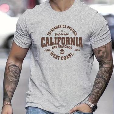 Imagem de Camiseta Masculina Solta de Algodão - Estampa Costa Oeste da Califórni