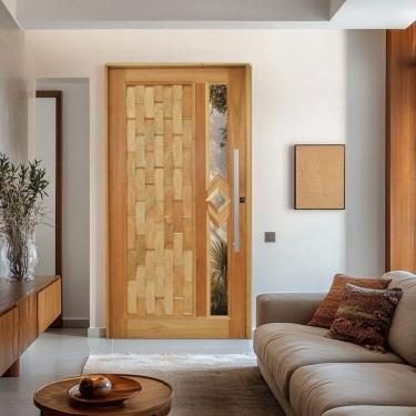 Imagem de Porta Pivotante Couro em Pé Losango Batente 14 Puxador Barra Chata 60 CM 110 X 210 Esquerdo Rodam