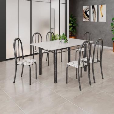 Imagem de Conjunto de Mesa Tubular 140cm X 75cm Tampo em Vidro com 6 Cadeiras Iris B Mart Prata