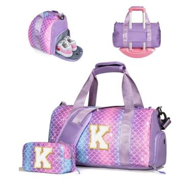 Imagem de Vogewood Presente para filhas, meninas, meninas, bolsa de ginástica com compartimento para sapatos, bolsas de fim de semana personalizadas para crianças, bolsa de viagem inicial com bolsa de maquiagem