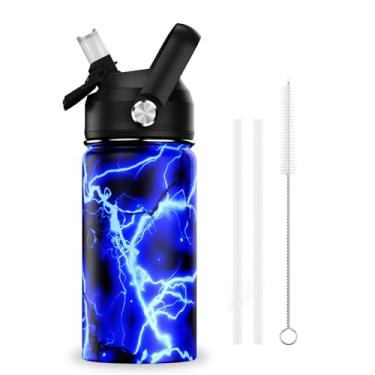 Imagem de ACESAK Garrafa de água infantil isolada de 400 ml com tampa de canudo – Copo infantil de aço inoxidável 18/8 para viagem, parede dupla, à prova de vazamento, garrafa de água infantil portátil