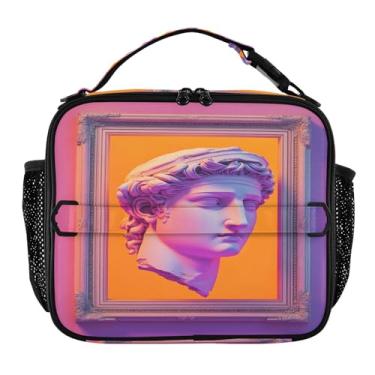 Imagem de Joisal Bolsa feminina com moldura de estátua, retrô, rosa, lancheira, grande, à prova de vazamento, bolsa térmica