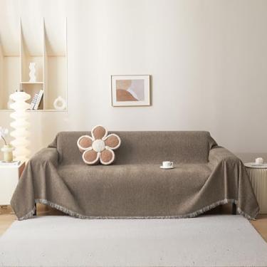 Imagem de MEETSKY Capa de sofá seccional lavável para sofá de chenille para 2 almofadas em forma de L, protetor de móveis multiuso para cães e animais de estimação, 180 x 299 cm, areia