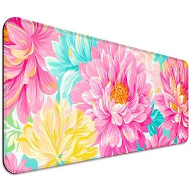 Imagem de JIANG100 Tapete de mesa para jogos de flor rosa, teclado de computador, grande, longo, floral, mouse pad para escritório e casa, GG (W29)