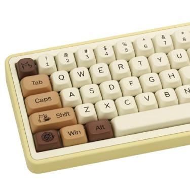Imagem de COOMICKEY Conjunto de teclas Coffee Cat, teclas PBT 60% 75% 100%, sublimação de tinta 130 teclas, capa de teclado personalizada com perfil FOA para teclados mecânicos Cherry Gateron MX Switches