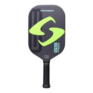 Imagem de Gearbox G3 Powerband Pickleball Paddle – Forma alongada, núcleo de 16 mm – Face de fibra de carbono, design moldado UniFrame – Superfície texturizada para spin – Leve 227 g – Sensação macia e potência