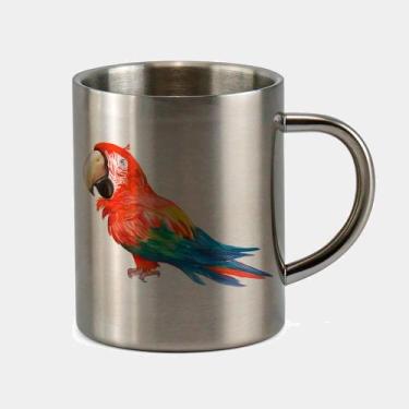 Imagem de Caneca de Inox Premium Prateada 400ml Arara Vermelha Floresta - Criati