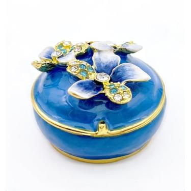 Imagem de JWT Astyle Caixas De Joias Pequenas Com Dobradiças Orquídea Azul Cristais. Bijuterias Colecionáveis, Presentes Para Casa, Decoração Esmaltada, Pequena Lembrança, Decoração, Colar, Anéis, Brincos, Or