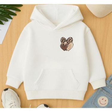Imagem de Agasalho Moletom Canguru Estampa Minimalista Corações Oncinha Feminino