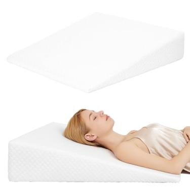 Imagem de VADSBO Travesseiro de cunha, travesseiros de cunha de cama para dormir, ronco, suporte para as costas, após cirurgia, travesseiro triangular de espuma, capa lavável removível (branco, 19 cm)
