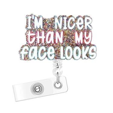 Imagem de Horee Carretel de crachá de enfermeira, porta-cartão de identificação retrátil com clipe jacaré, suporte de crachá de acrílico brilhante, design divertido e (Nicer)