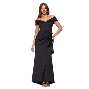Imagem de Xscape Vestido feminino longo tomara que caia com decote em coração e babados laterais (G e pequeno), Preto, 50