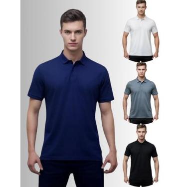 Imagem de Kit 4 Camisas Masculina Gola Polo Piquet Poliéster - Genérica, Marinho