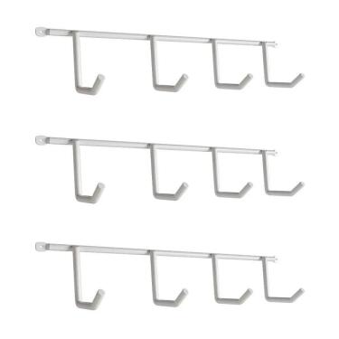 Imagem de Kit Com 3 Suportes Porta Vassouras Isabela Com 4 Ganchos Branco