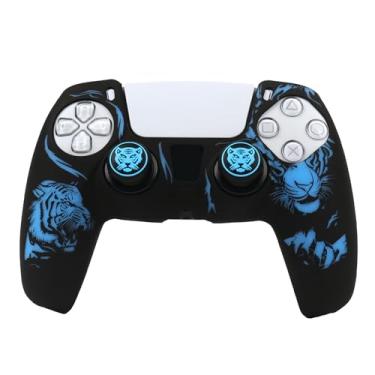 Imagem de Capa de controle de cabeça de tigre compatível com controle PS5/Playstation 5, capa protetora RALAN com alça de polegar personalizada