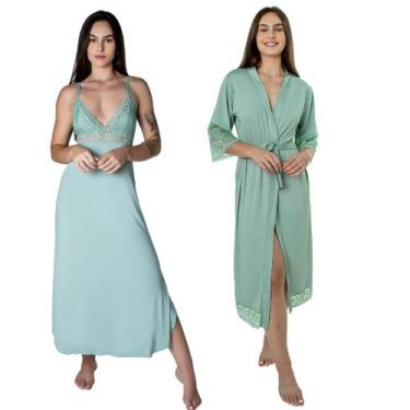 Imagem de Kit Camisola Robe Longo Sensual Renda Conforto Feminino Luxo - NoBrand