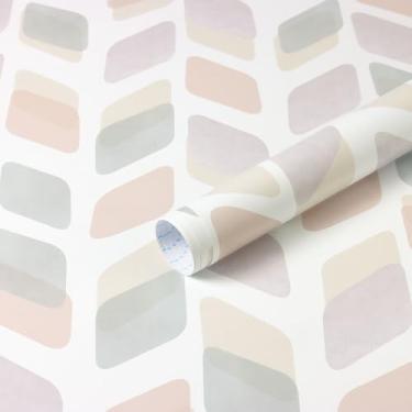 Imagem de Fiula Papel de parede Boho Peel and Stick de 43,9 cm x 32,4 m rosa quadriculado papel de parede geométrico neutro papel de parede moderno autoadesivo removível para banheiro armário de cozinha rolo de