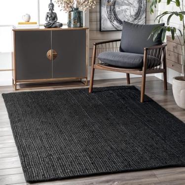Imagem de GRUHUM Tapete de área de juta preta - 2,8 x 3,5 m, 100% natural, tecido à mão, rústico, vintage, trançado, reversível, retangular, tapete grande - quarto, cozinha, sala de estar, fazenda, corredores