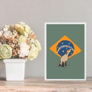Imagem de Quadro Cachorro Caramelo - Bandeira Brasil 45x34cm - com vidro - Quadr
