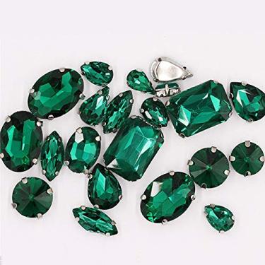 Imagem de Costure em strass com garras, strass verde esmeralda formas mistas strass de vidro para artesanato, fantasia, sapatos, fabricação de joias, anéis, pulseiras, brincos, colares, cinto (20 peças)