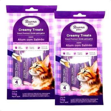 Imagem de Kit 2 Sachê Atum E Salmão - 56g Para Gatos Buona Petix Creamy