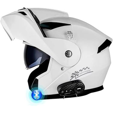 Imagem de Capacetes Flip Up Front Motorcycle Bluetooth Com Viseira Solar Dupla Microfone à Prova D'Água Headset Aprovado Pelo Dot Corrida Ti Colisão Capacete Ti Nevoeiro Respirável, A, L(59~60cm)