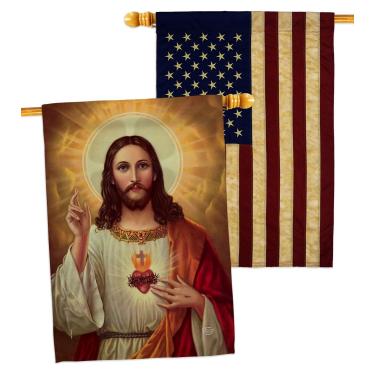 Imagem de Bandeira do Sagrado Coração de Jesus Bandeiras Americanas Vintage para Decoração de Parede de Casa Religiosa para Casa Tapeçaria de Sala de Tela Fé Dia dos Pais Decoração de Cemitério para Cemitério