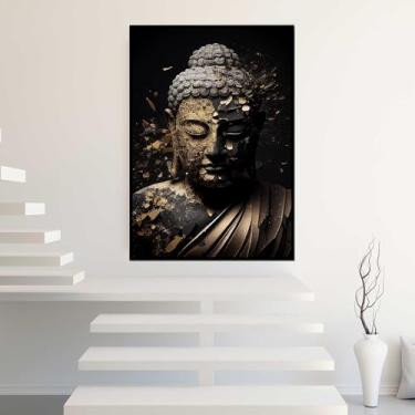 Imagem de Quadro com Moldura Buda Dourado Budda Buddha Vertical Decorativo Grande Sala Quarto Hall