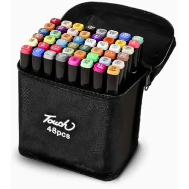 Imagem de Conjunto Canetas Marcador Permanente Canetinhas para Colorir Touch com Ponta Dupla para Desenhos Profissional, Escolar e Arte com Duas Pontas Hidrográficas e Estojo de Transporte OPPS® (48)