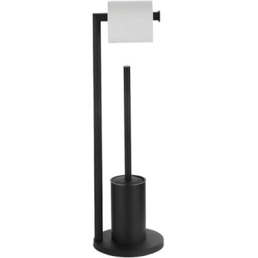Imagem de Suporte De Escova De Vaso Sanitário De Chão Com Suporte De Papel Higiênico Suporte De Tecido De Aço Inoxidável Escova De Vaso Sanitário, Black version